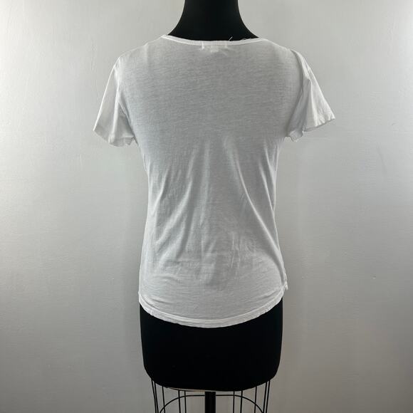 LNA White Cotton Crisscross Split V-Neck Short Sleeve Casual T-Shirt Top Size S - Picture 5 of 8